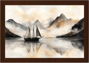 Poszter Keret Fa Ázsia Tájkép Hegyek Tenger Hajó Kína Japandi 60x40