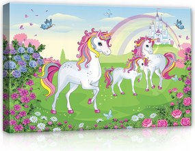 Vászonkép 60x40 Unikornisok mese mágia szivárvány kastély virágok pillangók álom