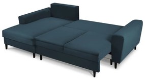 Sötétkék kordbársony kinyitható tárolóhelyes sarokkanapé (bal oldali-heverő résszel) Kyoto – Cosmopolitan Design