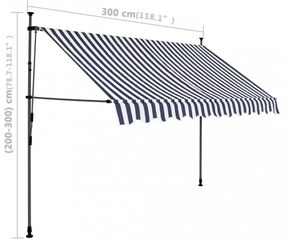 kék és fehér kézzel kihúzható LED-es napellenző 300 cm
