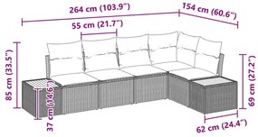 5 darabos Kertibútor szett párnákkal Bézs Poli Rattan Akác