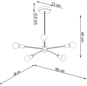 Sollux SL.1022 - Csillár rúdon LANGO 5xE27/60W/230V fekete