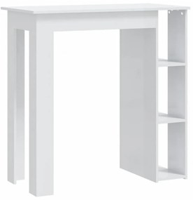 magasfényű fehér szerelt fa bárasztal polccal 102x50x103,5 cm