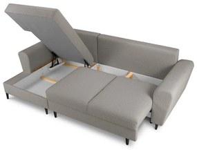 Világosszürke buklé kinyitható tárolóhelyes sarokkanapé (bal oldali-heverő résszel) Kyoto – Cosmopolitan Design