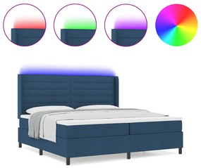 Boxspring Ágy Mattal és LED Kék 200x200 cm Szövet