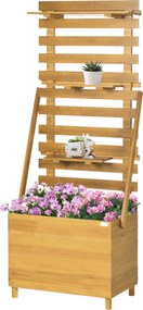 Outsunny Emelt Virágágyás Trellis-szel, Növényládával 3 Polccal, Virágládával Trellis-szel, Mászó Növényekhez, Kert, Terasz, Fából Készült, Barna, 63