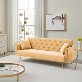 Kihúzható kanapé, mustárszínű/gold króm-arany, ALISIA