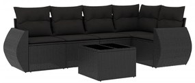 6 részes fekete polyrattan kerti ülőgarnitúra párnákkal