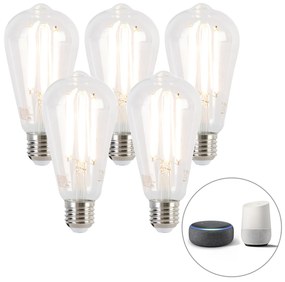 5 db-os készlet intelligens E27 Dim to Warm LED izzók ST64 7W 806lm 1800-3000K