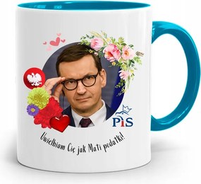 Kék Politikus Bögre Mateusz Morawiecki Miniszterelnök fényképes nyomtatással