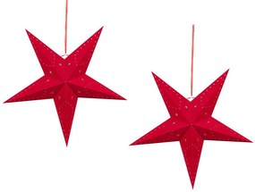 Piros Bársonyborítású LED-es Papírcsillag Kétdarabos Szettben 45 cm MOTTI Beliani