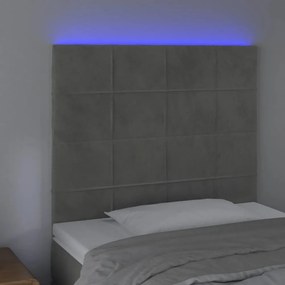 világosszürke bársony LED-es fejtámla 100x5x118/128 cm