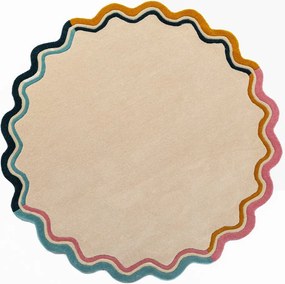 Natúr színű kézi szövésű gyapjú kerek szőnyeg ø 180 cm Leo Scallop – Flair Rugs
