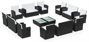16 részes fekete polyrattan kerti ülőgarnitúra párnákkal