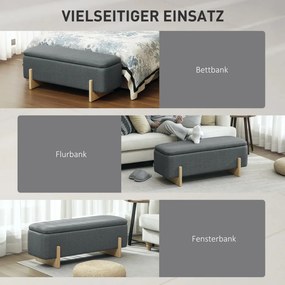 HOMCOM Puff tárolóval, pad habpárnával, vászonutánzat, 111 x 44 x 44,5 cm, sötétszürke