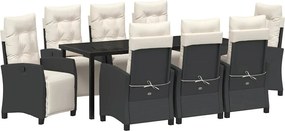vidaXL Kert étkező szett párnával 9 pcs Fekete polirattan