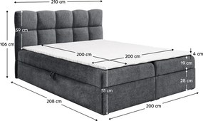 Boxspring ágy, 200x200, sötétszürke, NEGRY
