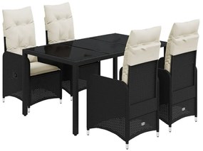 5 részes fekete polyrattan kerti bisztrógarnitúra párnákkal