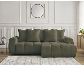 Khaki buklé kinyitható-tárolóhelyes sarokkanapé (jobb oldali-heverő résszel) Roxelane – Bobochic Paris