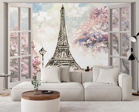 Gario Fotótapéta Ablak az Eiffel-toronyra nézo ablakkal Anyag: Vlies, Méret: 210 x 150 cm
