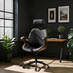 Forgószék dió/fekete ökobőr. FABIAN