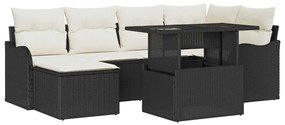 vidaXL Kerti Kanapé Szett párnával 7 pcs Fekete Poli rattan