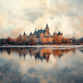 Vászonkép Canvas Tájkép Műemlék Kastély Erőd Folyó Tükröződés 40x40