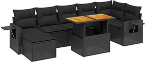 vidaXL 8 részes fekete polyrattan kerti ülőgarnitúra párnákkal