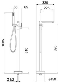 Sapho - Szabadon álló fürdőkád szett TURSI matt fekete csapteleppel