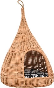vidaXL természetes fűzfa macskaház párnával és tipi-sátorral 40x60 cm