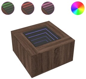 Barna tölgy szerelt fa dohányzóasztal LED-del 60 x 60 x 40 cm