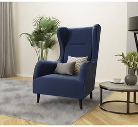 Sötétkék bársony füles fotel Carole – Ropez