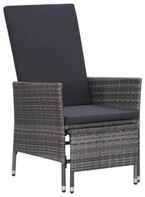 vidaXL szürke dönthető háttámlás polyrattan kerti szék párnákkal