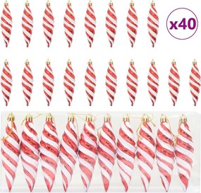 vidaXL Karácsonyi Spirális Alakú Gömb 40 pcs Piros Műanyag