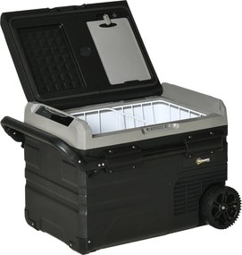 Outsunny 40L Hordozható Hűtőláda LED Világítással, Kompresszoros Autó Hűtő, Fogantyúkkal és Szállító Kerekekkel, Csónakhoz, Lakóautóhoz, Utazáshoz, 12