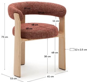 Natúr színű-terrakotta színű kőrisfa karfás étkezőfotel Granite – Kave Home