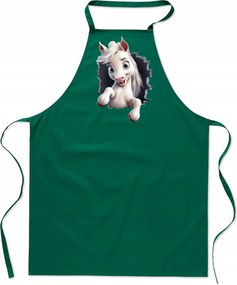 Konyhai Kötény pamut zöld lyuk Ló ló FA_490_z