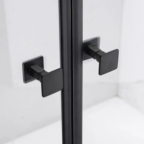 Stuxi Bari Big Black 190 cm széles aszimmetrikus kétszárnyú nyíló zuhanyajtó, 6 mm vízlepergető üveggel, matt fekete profillal, 195 cm magas