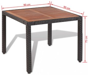 5-részes fekete polyrattan kültéri étkezőszett párnákkal