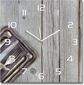 Függő üveg falióra Evőeszközök deszkákon 60x60 cm