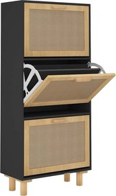 vidaXL fekete szerelt fa és természetes rattan cipőszekrény 52x25x80cm