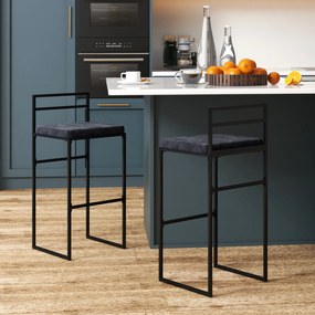 HOMCOM 2 darabos bárszék készlet, 74 cm magasság, acél szerkezet, bársony ülőpárna, lábtartó, elegáns modern stílus, fekete | Aosom