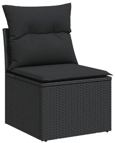 Fekete polyrattan karfa nélküli kerti kanapé párnával