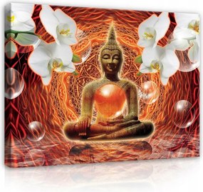 Våszonkép 80x60 Buddha meditåció zen orchideåk nyugalom harmónia spiritualitås