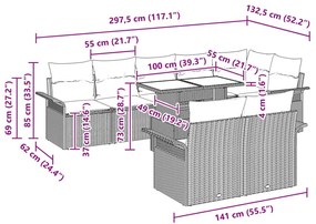 9 részes Kert Kanapé Szett Párnákkal Világosszürke Poly Rattan, 2-személyes Kert Kanapé Tárolóval és Párnákkal Világosszürke Poly Rattan