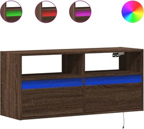 vidaXL barna tölgyszínű fali TV-szekrény LED-del 100x31x45 cm