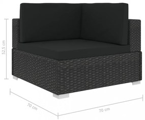 8 részes fekete polyrattan kertibútor-garnitúra párnákkal