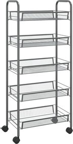 vidaXL 5 szintes szürke vas konyhai kerekes kocsi 46 x 26 x 105 cm