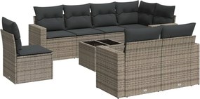 vidaXL 9 részes szürke polyrattan kerti ülőgarnitúra párnákkal