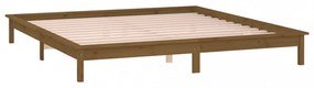 kis kétszemélyes mézbarna tömör fa LED-es ágykeret 120 x 190 cm